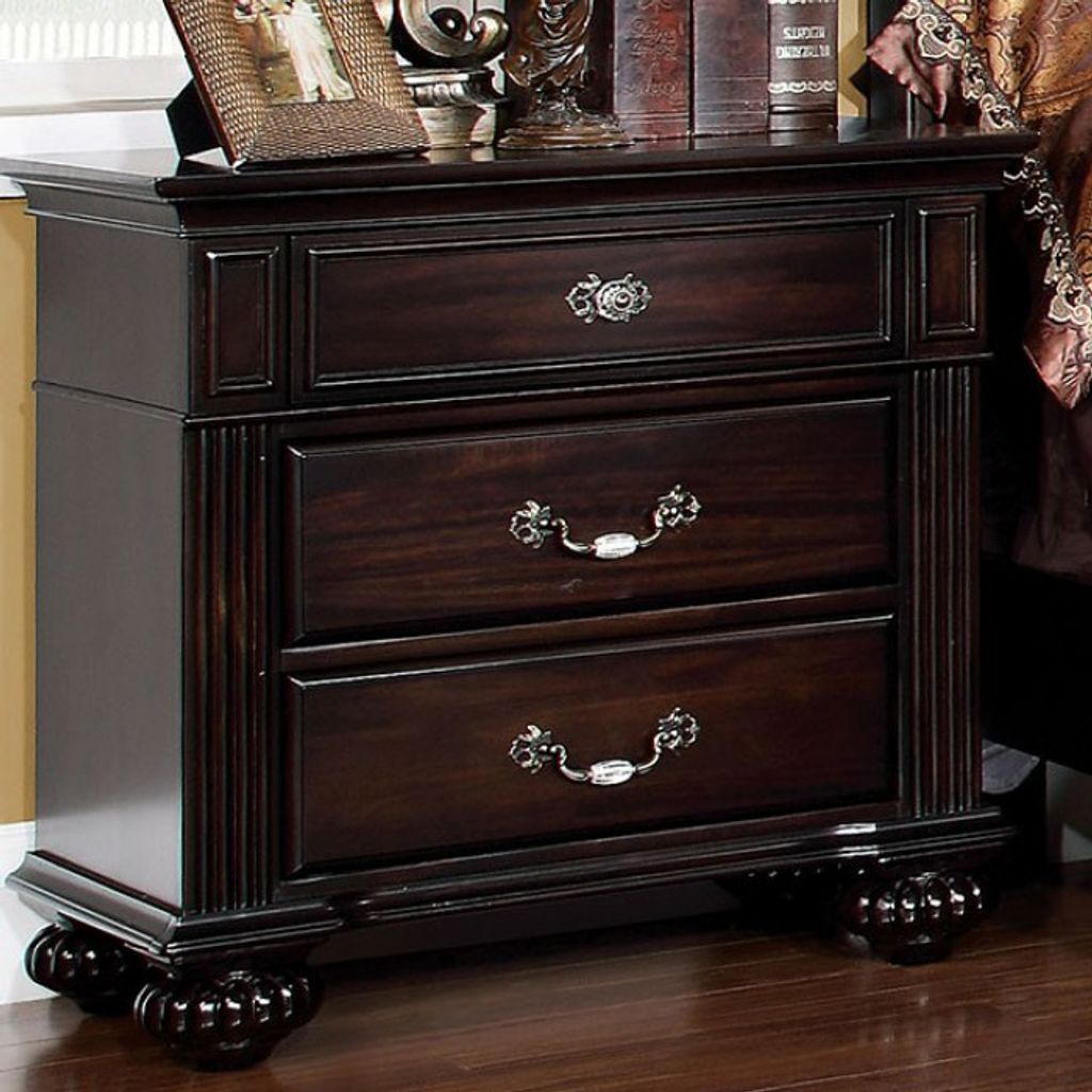 Syracuse Traditional Style Beautiful Nightstand, Dark Walnut - View 2