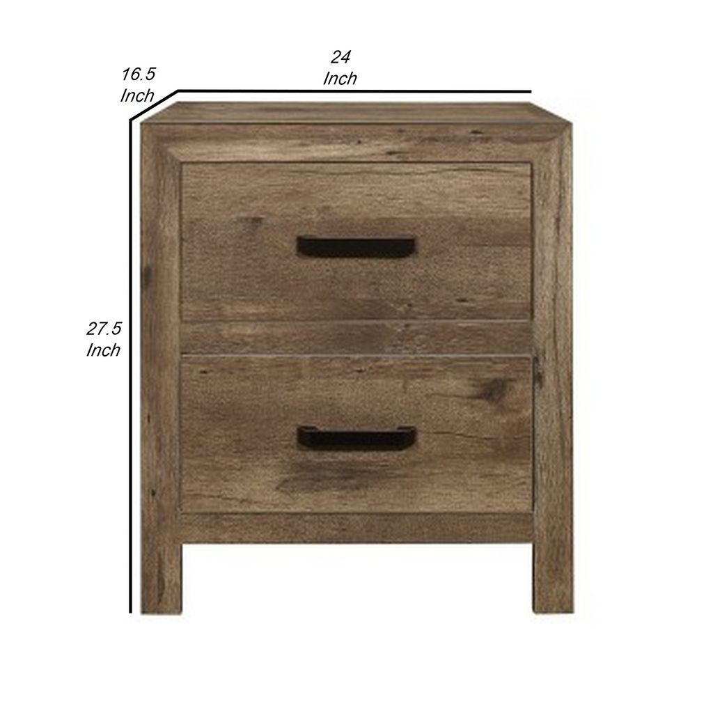 Zane 28 inch Transitional Nightstand, 2 Drawers, Weathered Pine Veneer - View 5