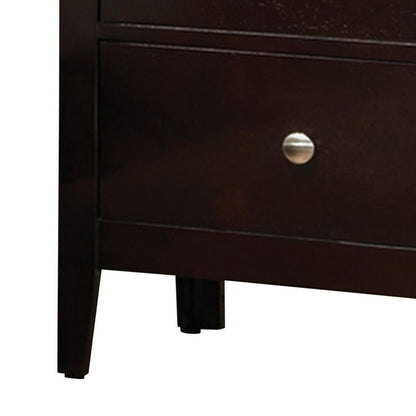 Con 26 Inch Modern 2 Drawer Nightstand, Silver Knobs, Cappuccino Brown - View 4