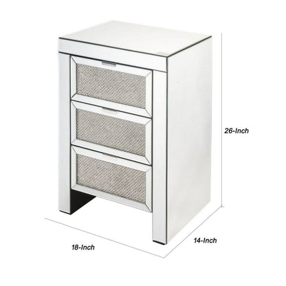 3 Drawer Beveled Mirrored Accent Table with Faux Diamond Inlay, Silver - View 5