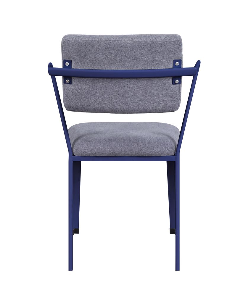 Fabric Upholstered Metal Base Chair with Flared Armrest, Blue and  Gray - View 4