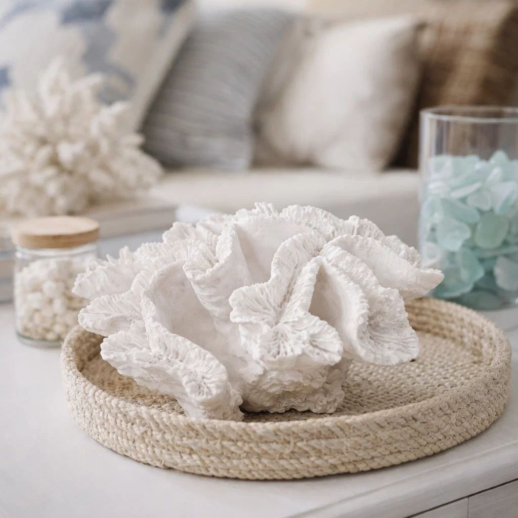 Lily 9 Inch Faux Coral Table Figurine, Polyresin Textured Sculpture, White - View 7