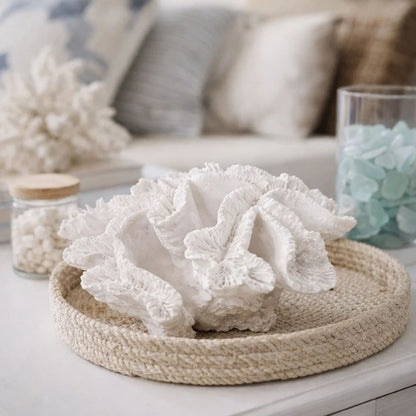 Lily 9 Inch Faux Coral Table Figurine, Polyresin Textured Sculpture, White - View 7