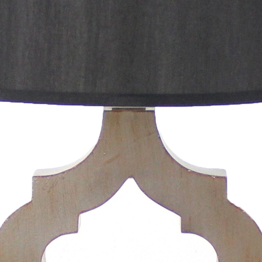 Wooden Table Lamp Set of 2 with Quatrefoil Design Base, Black and Antique White - View 3