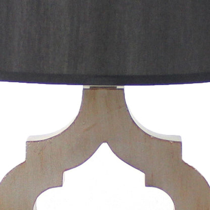 Wooden Table Lamp Set of 2 with Quatrefoil Design Base, Black and Antique White - View 3