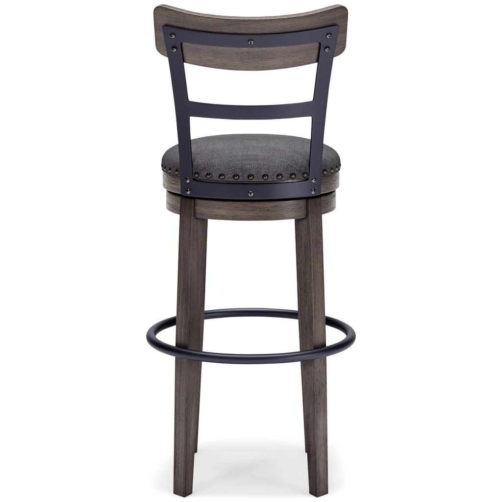 Swivel Barstool with Nailhead Trim and Curved Panel Back, Tall, Gray - View 5