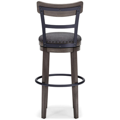 Swivel Barstool with Nailhead Trim and Curved Panel Back, Tall, Gray - View 5