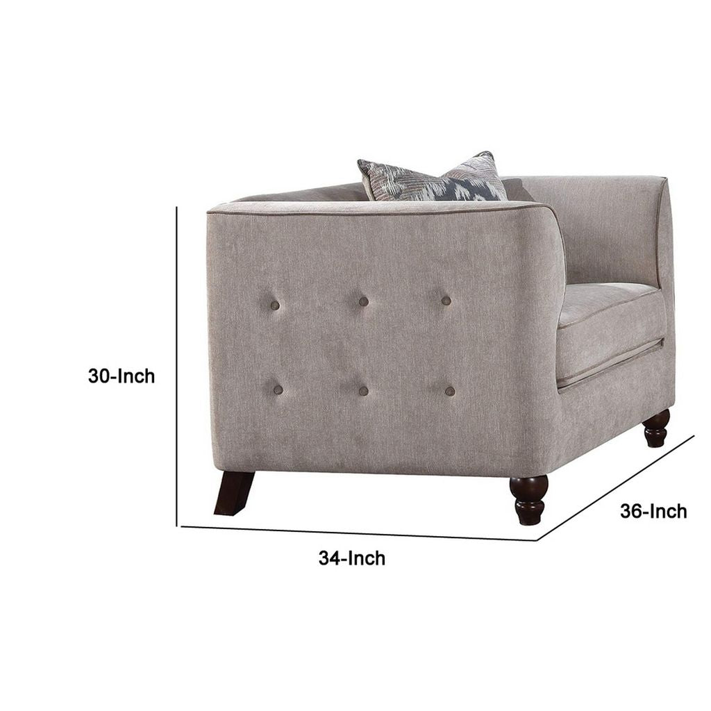 Fabric Upholstery Chair With Button Tufted Backrest And Sides, Light Gray - View 6