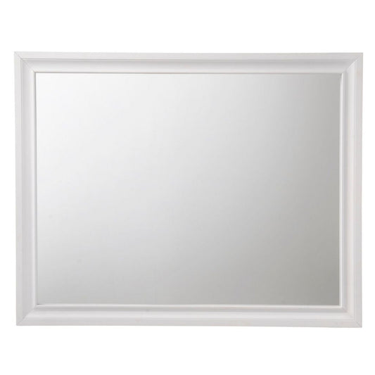 Wooden Rectangular Wall Mirror with Beveled Edges, White