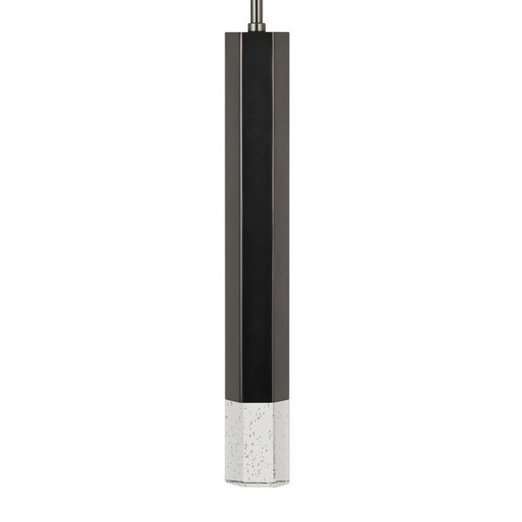 Hexagonal Metal Frame Single LED Light Pendant with Glass Diffuser, Black - View 4