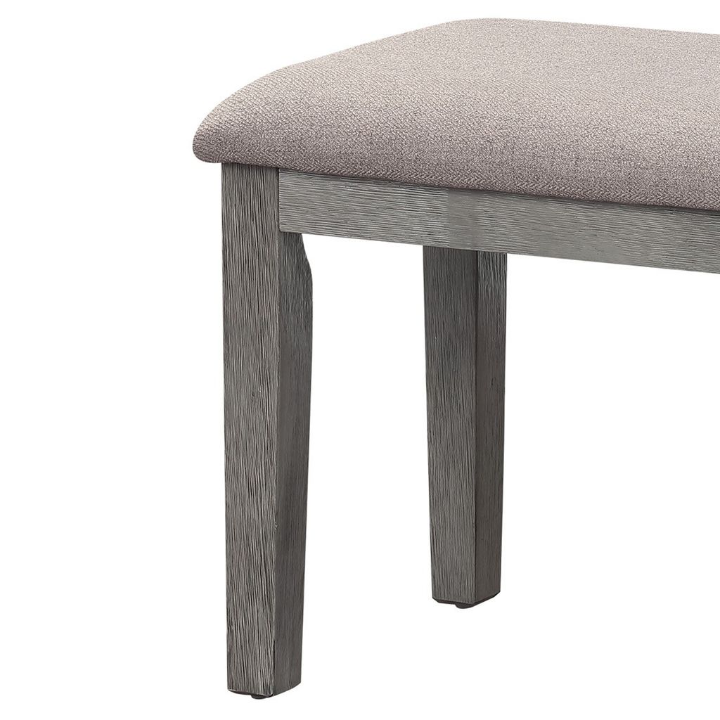 Rectangular Style Wooden Bench with Fabric Upholstered Seat, Gray - View 4