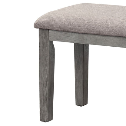 Rectangular Style Wooden Bench with Fabric Upholstered Seat, Gray - View 4