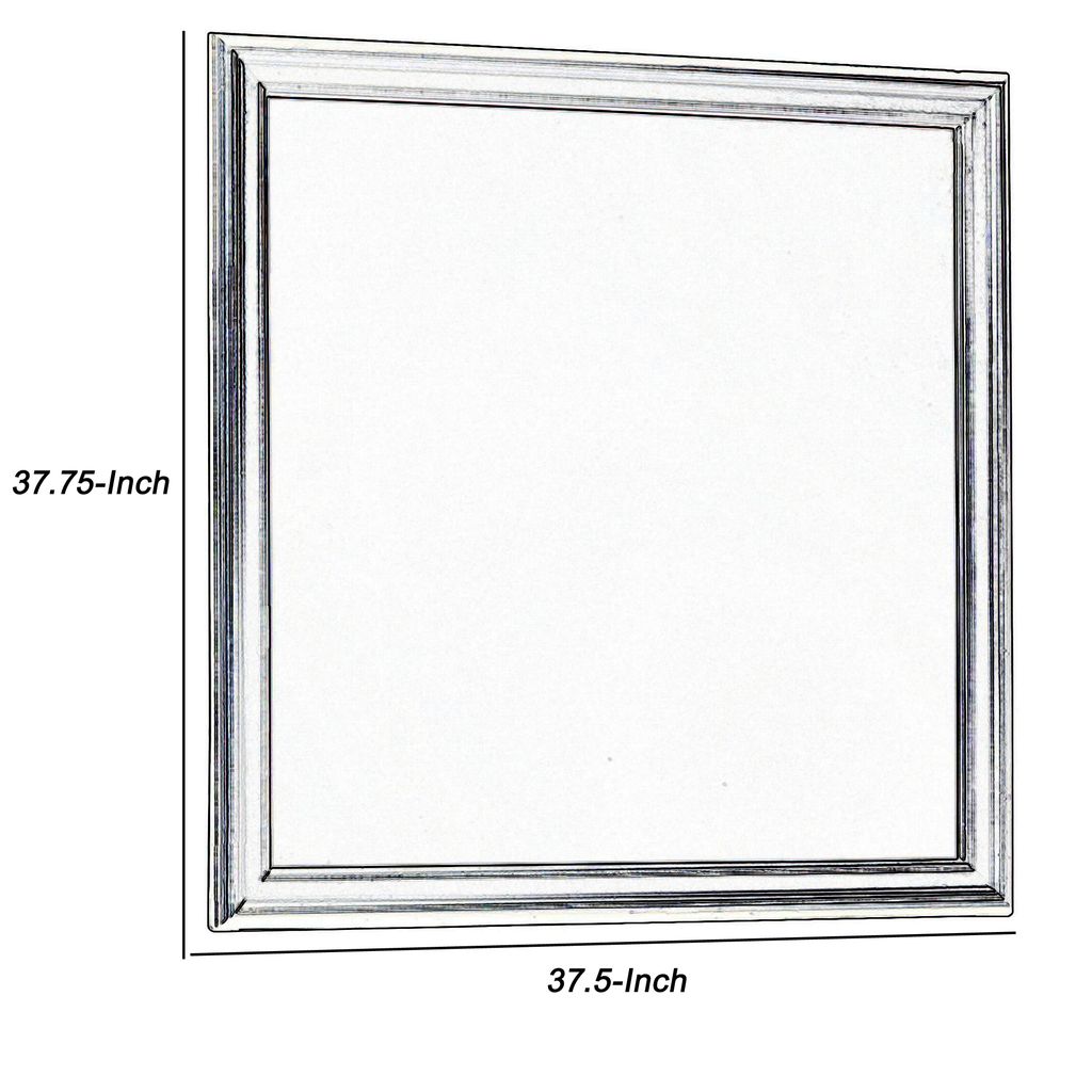 Wooden Frame Mirror with Mounting Hardware, Black and Silver - View 4