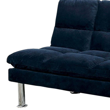 Futon Sofa with Tufted Padded Seating and Metal Legs, Blue - View 4