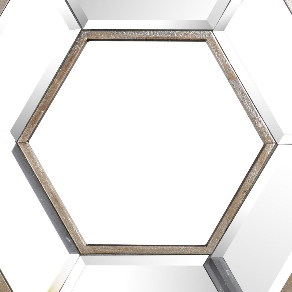 Toby 12 x 14 Inch Wall Mount Accent Mirror, Dual Hexagon Wood Frame, Brown - View 2