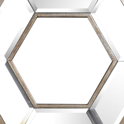 Toby 12 x 14 Inch Wall Mount Accent Mirror, Dual Hexagon Wood Frame, Brown - View 2