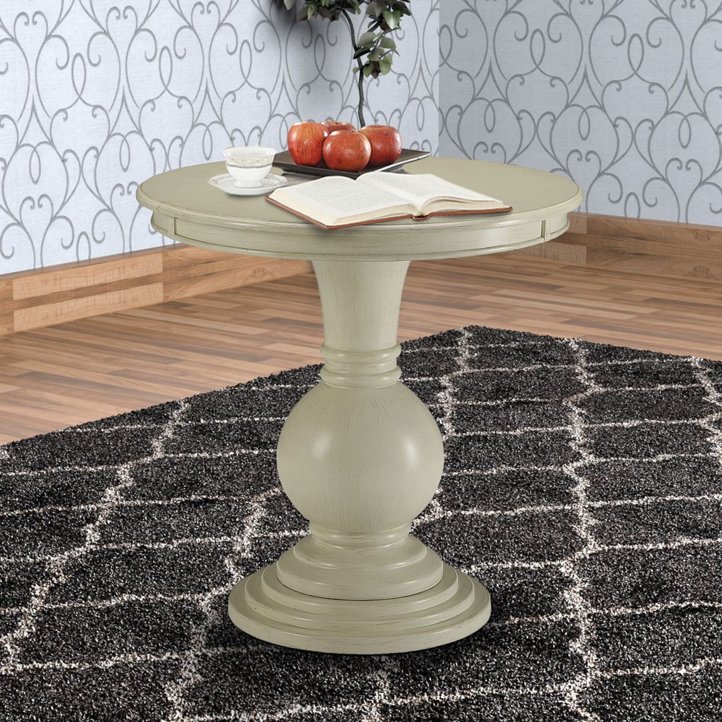 Wooden Accent Table with Pedestal Base, Antique White - View 7