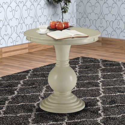 Wooden Accent Table with Pedestal Base, Antique White - View 7