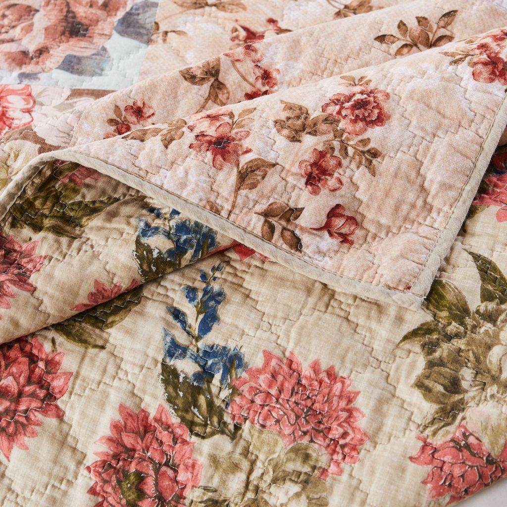 Rome 3 Piece Microfiber Reversible Floral Print Queen Quilt Set, Multicolor - View 2