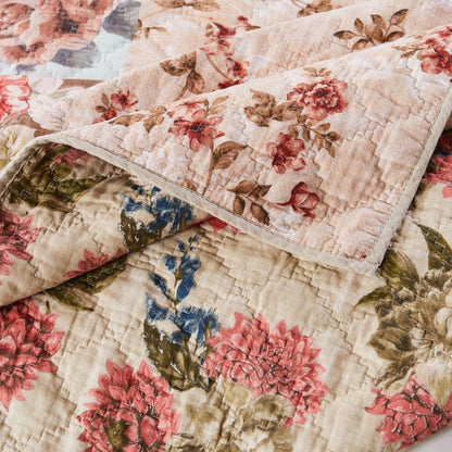 Rome 3 Piece Microfiber Reversible Floral Print Queen Quilt Set, Multicolor - View 2