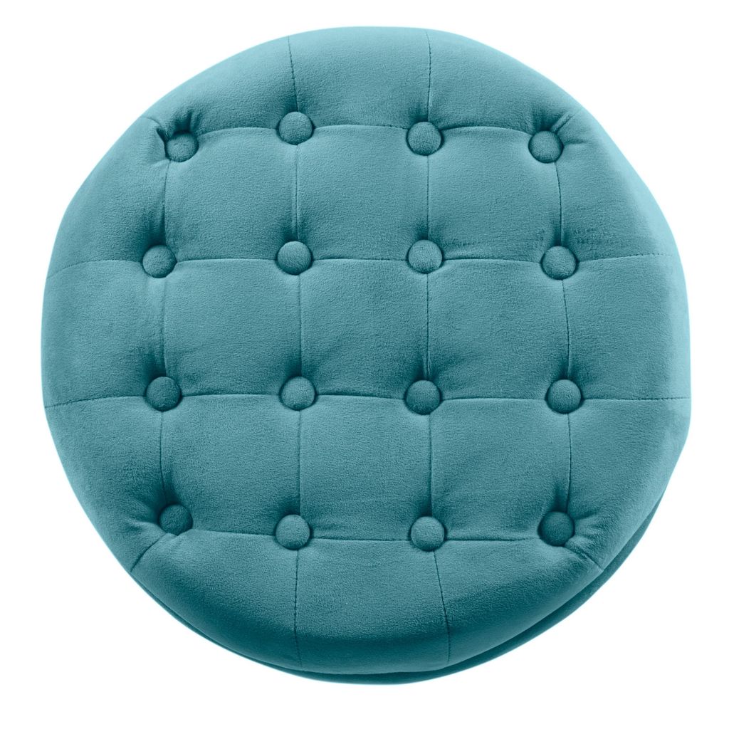 Button Tufted Velvet Upholstered Wooden Ottoman with Hidden Storage, Blue and Brown - View 5