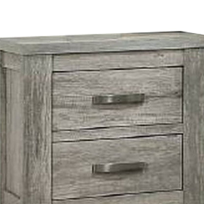 Wooden Nightstand with Two Drawers and Metal Bar Handles, Gray - View 2