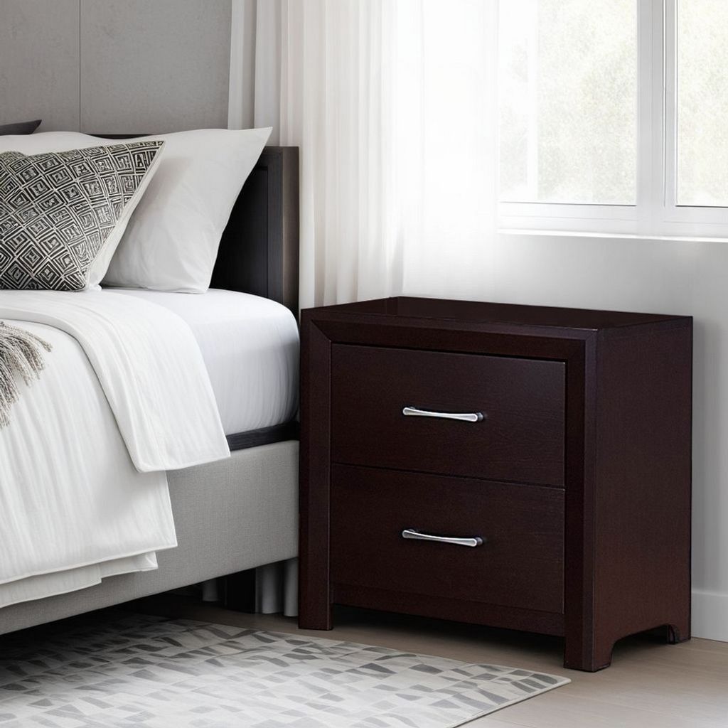Wooden Night Stand with 2 Drawers Espresso Brown - View 7