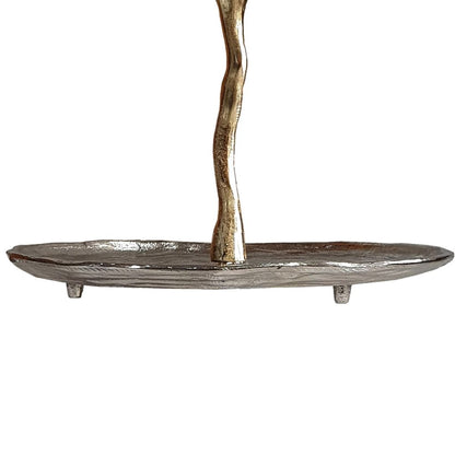 16 Inch Elegant Accent Table, 2 Tier Aluminum Cherry Blossom, Gold, Silver - View 4