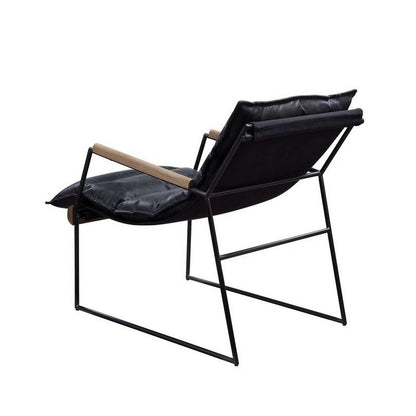 Accent Chair with Leatherette Seat and Metal Frame, Black - View 5