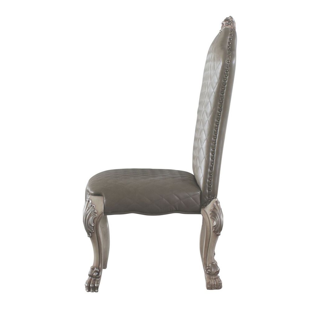 Leatherette Side Chair with High Back and Claw Legs, Set of 2,Antique White - View 3