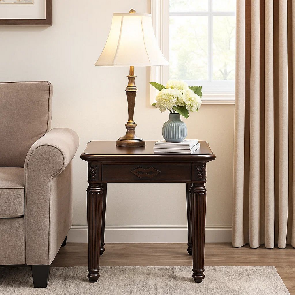End Table with Traditional Style and Turned Legs, Espresso Brown - View 7