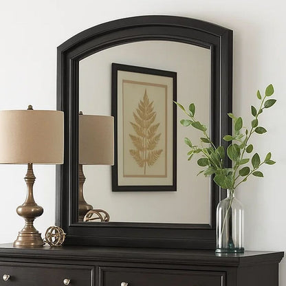 Traditional Style Wooden Frame Dresser Mirror with Curved Top, Black - View 7