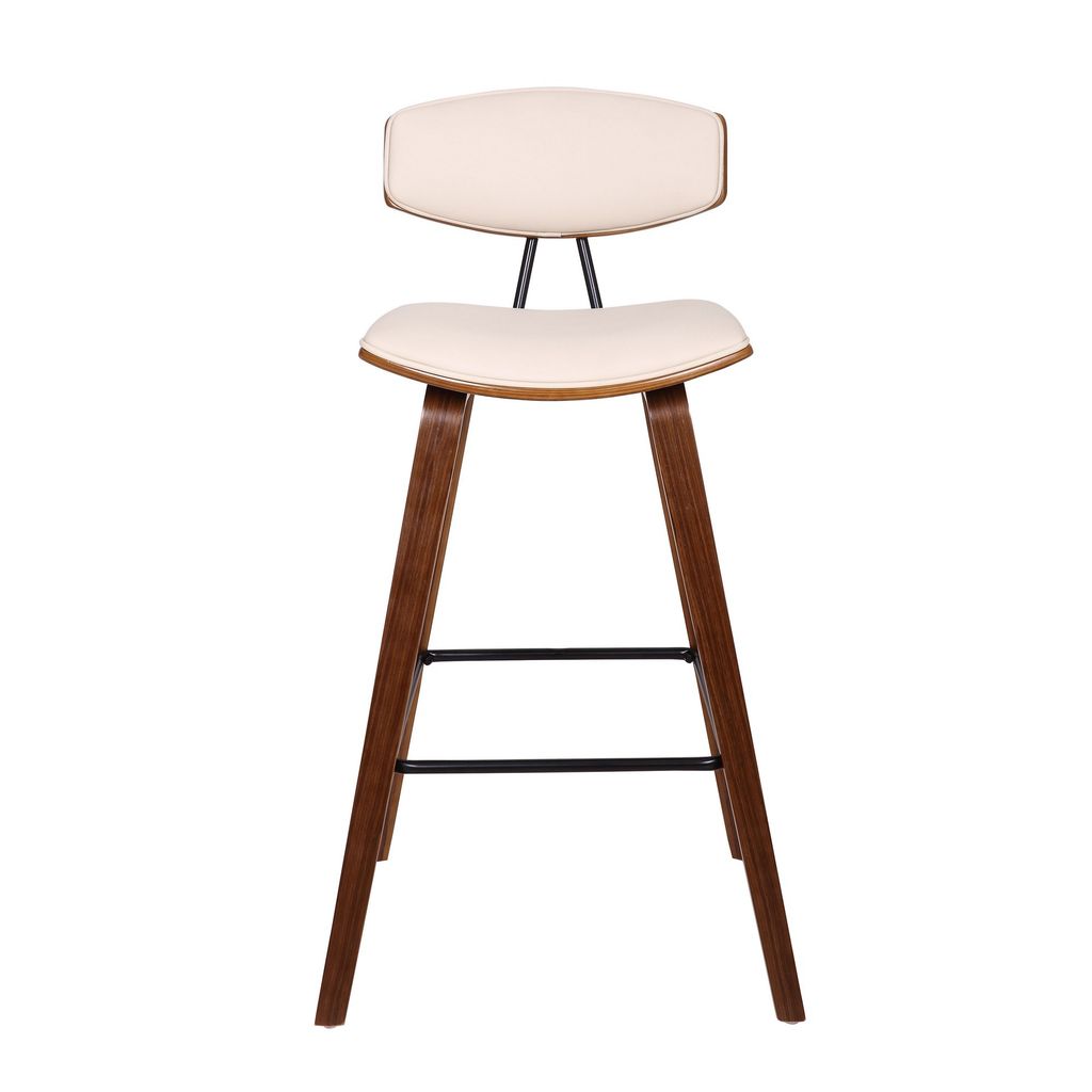 28.5 Inches Contoured Seat Leatherette Barstool, Cream - View 2