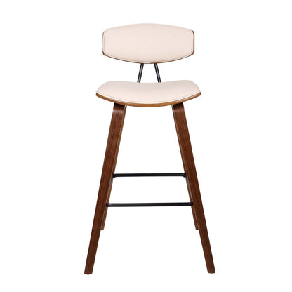 28.5 Inches Contoured Seat Leatherette Barstool, Cream - View 2