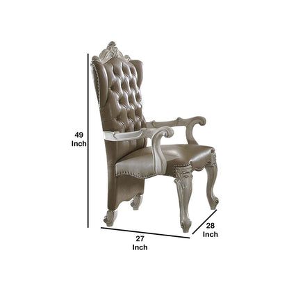 Faux Leather Upholstered Wooden Arm Chairs, Set of Two, White and Gray - View 5