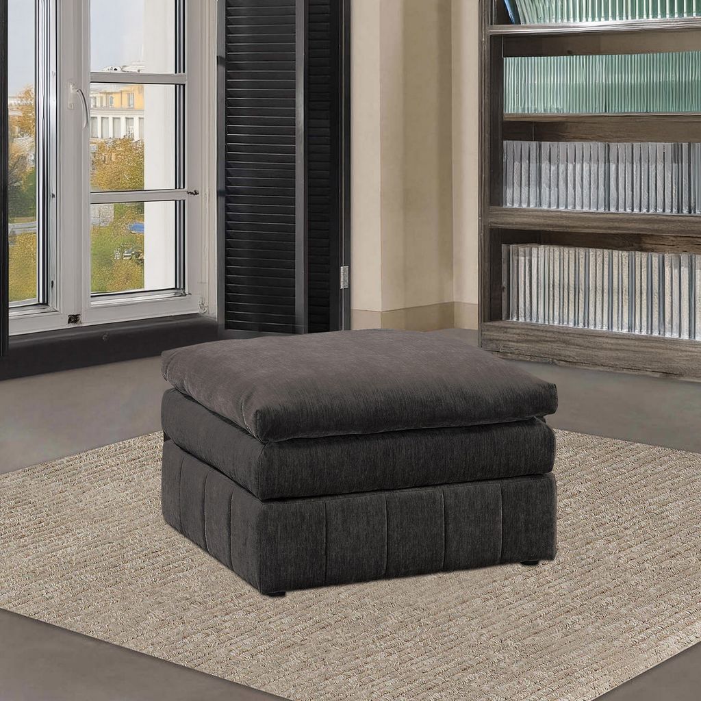 Luna 33 Inch Modular Ottoman, Three Layer Plush Cushioned Seat, Dark Gray - View 7