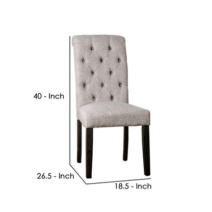 Side Chair with Button Tufted Backrest, Set of 2, Gray - View 6