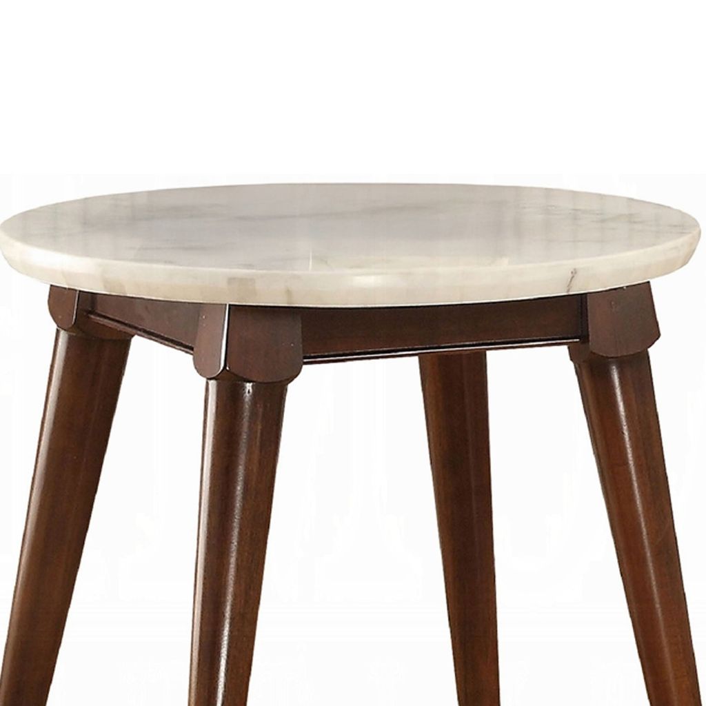 Wooden Base End Table with Marble Top, Walnut Brown - View 4