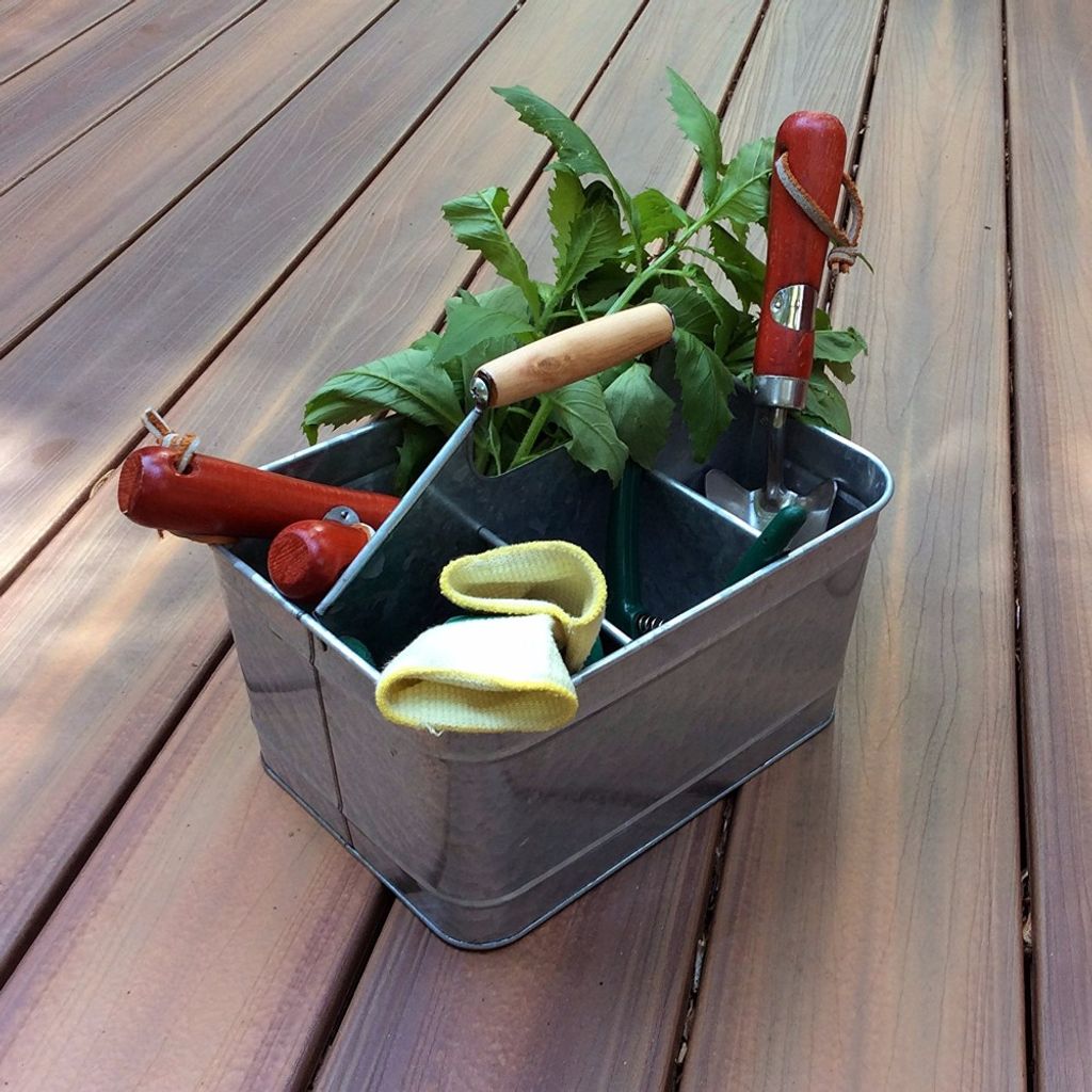 Metal Caddy Serveware with Mango Wood Handle, Rustic Galvanized Gray  - View 5