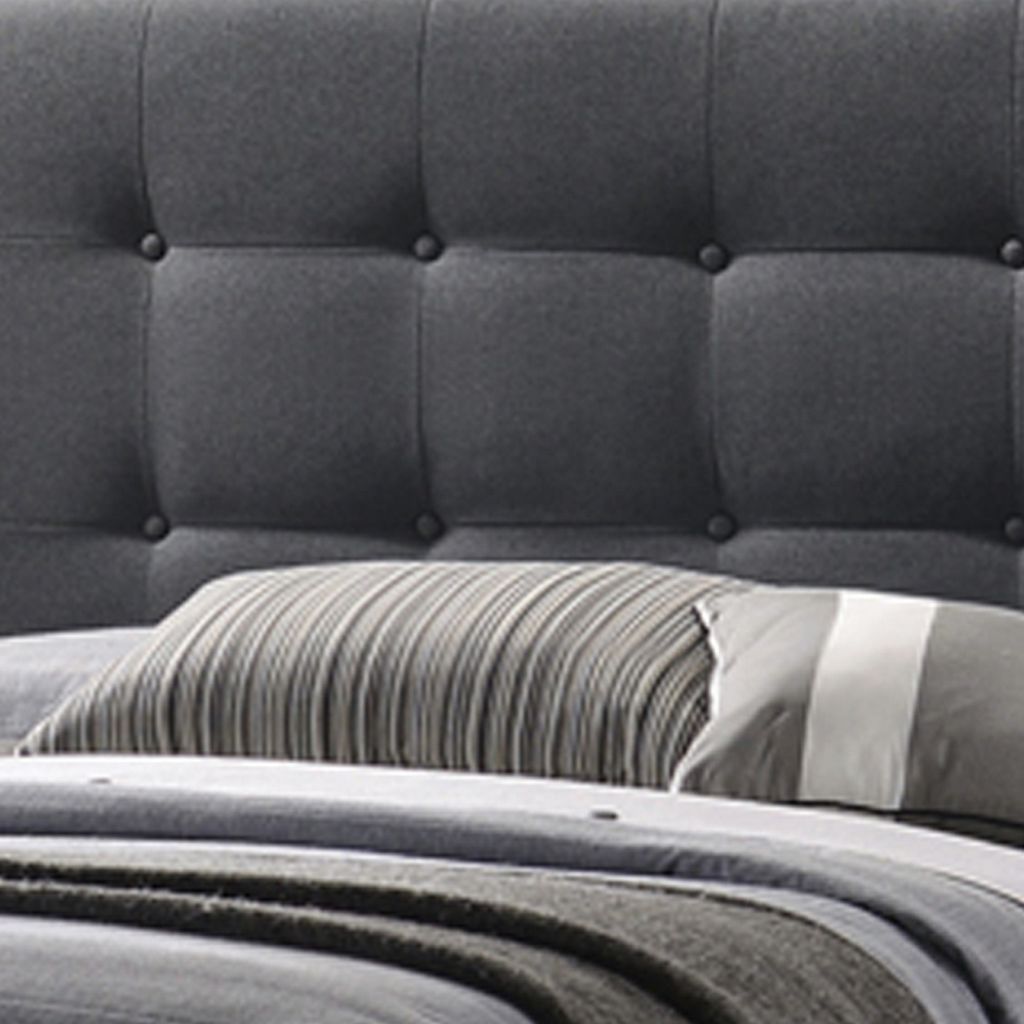 Queen Size Bed with Square Button Tufted Headboard, Dark Gray - View 3