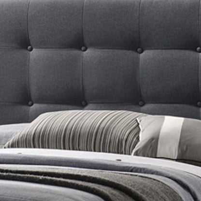 Queen Size Bed with Square Button Tufted Headboard, Dark Gray - View 3
