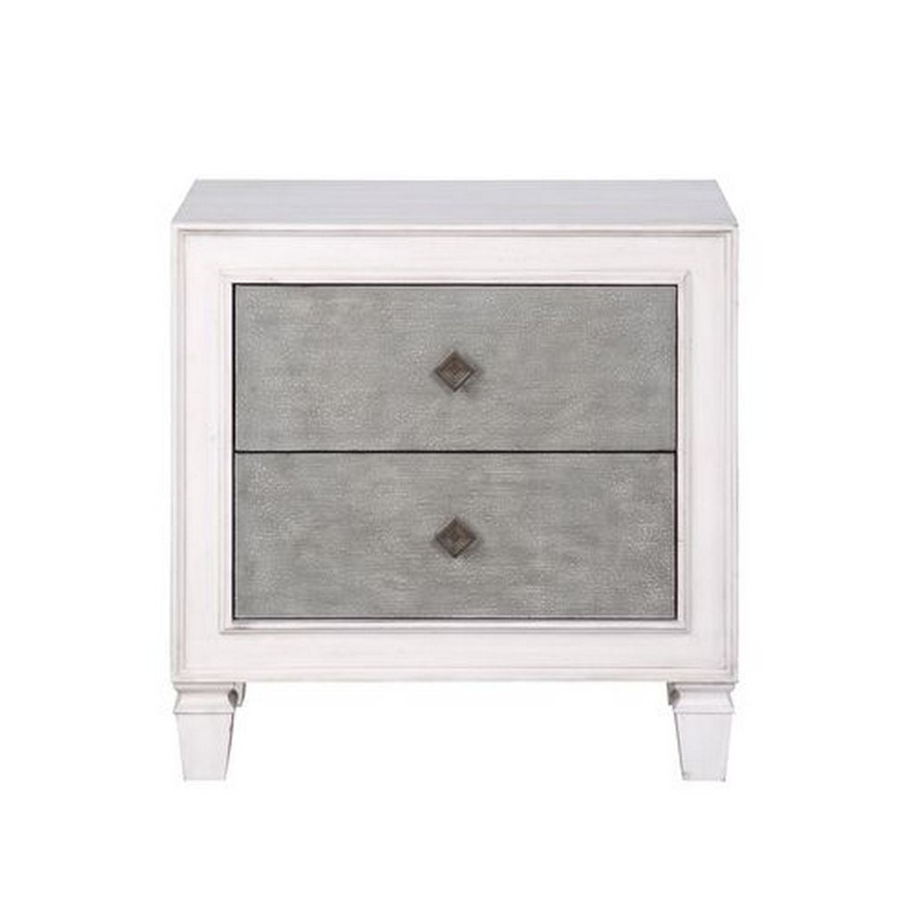 Nightstand with 2 Drawers and Diamond Handle, Gray - View 3