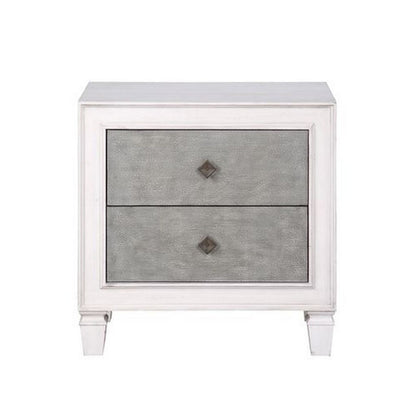 Nightstand with 2 Drawers and Diamond Handle, Gray - View 3