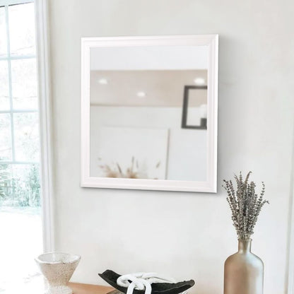 Transitional Square Mirror with Wooden Encasing and Convex Edges, White - View 7