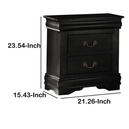 Wooden Nightstand with Two Drawers, Black - View 5