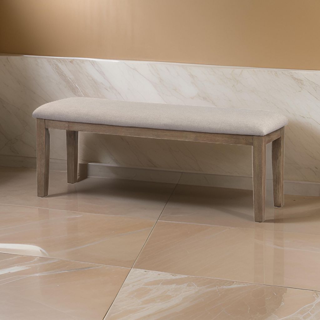 Rectangular Style Wooden Bench with Fabric Upholstered Seat,Brown and Beige - View 7