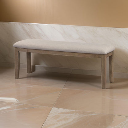 Rectangular Style Wooden Bench with Fabric Upholstered Seat,Brown and Beige - View 7
