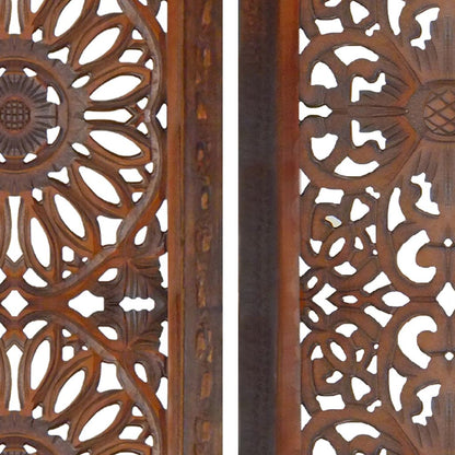 Set of 2 Hand Carved Mango Wood Wall Panels: Burnt Brown Medallion Design - View 4