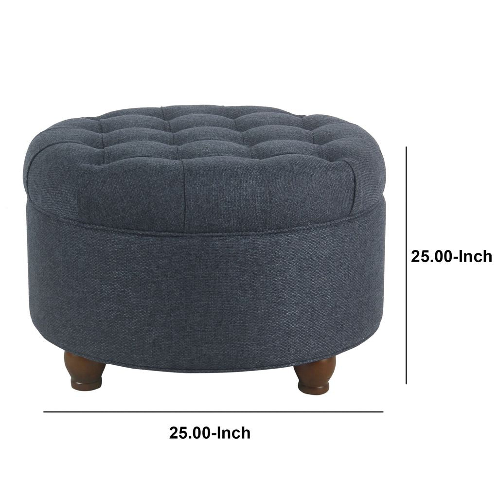 Fabric Upholstered Wooden Ottoman with Tufted Lift Off Lid Storage, Navy Blue - View 6