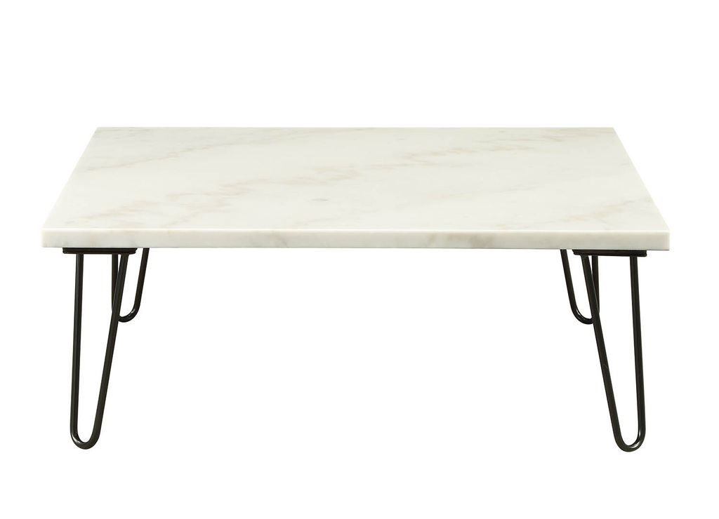 Marble Top Coffee Table with Hairpin Style Metal Legs, White and Black - View 4